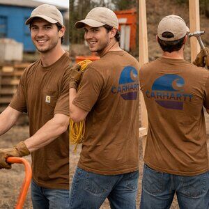 Carhartt Heavyweight Work Pocket T-Shirt Men Large Brown Graphic Print Loose Fit